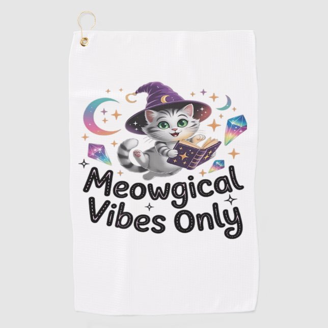Serviette De Golf Vibes Méowgiques Uniquement, Chat Kawaii Witch Flo (Devant)