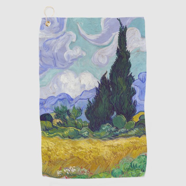 Serviette De Golf Vincent Van Gogh - Champ de blé avec cyprès (Devant)