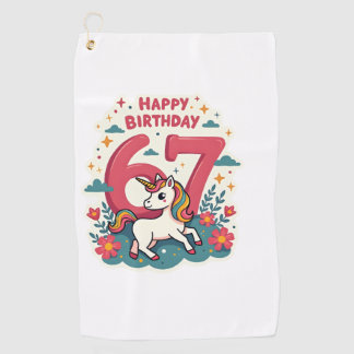 Serviette De Golf Vintage 67th Birthday Unicorn Rainbow Cute Cartoon