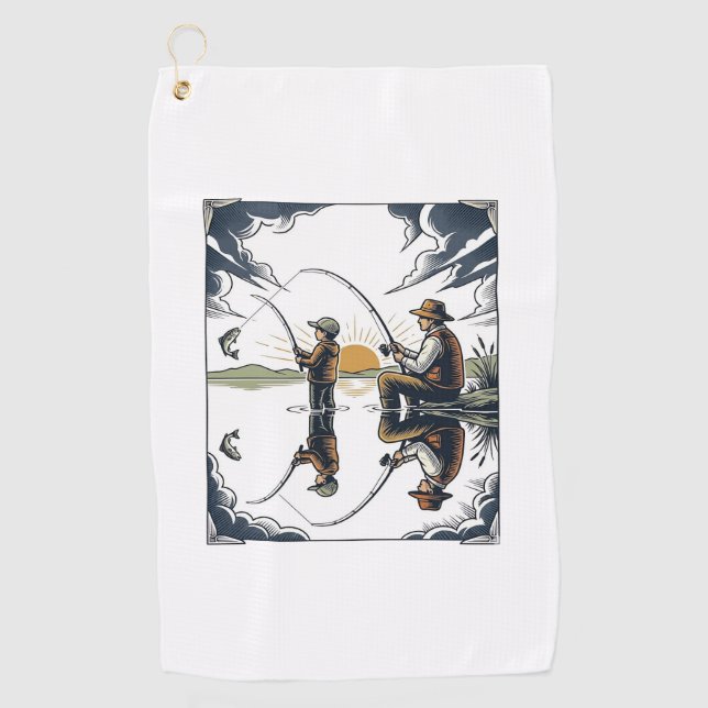Serviette De Golf Vintage Father and Child Fishing Engraving Shirt D (Devant)