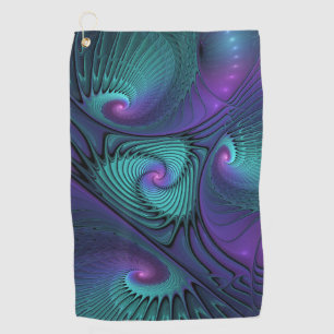 Serviette De Golf Violet Rencontre Turquoise Moderne Art Fractal Abs