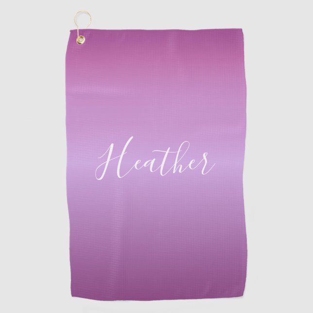 Serviette De Golf Violet violet et script blanc personnalisé (Devant)