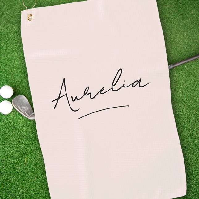 Serviette De Golf Vive rose moderne Script Monogramme Nom Signature (Créateur téléchargé)