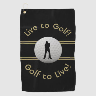 Serviette De Golf Vivre au Golf Citation Typographie Noir Or