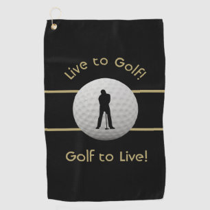 Serviette De Golf Vivre au Golf Citation Typographie Noir & Or