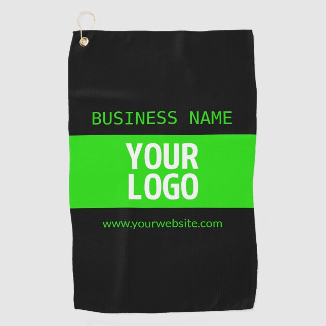 Serviette De Golf Votre logo ou image | Noir et vert brillant (Devant)