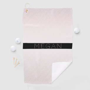 Serviette De Golf Votre nom   Blanc fin et Rose subtil Ombre Stripes