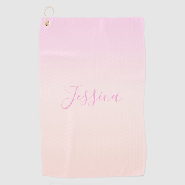 Serviette De Golf Votre texte | Élégant Script & Soft Blush Pink Omb (Devant)