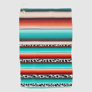 Serviette De Golf Western Turquoise Terracotta Grandes Vaches Imprim