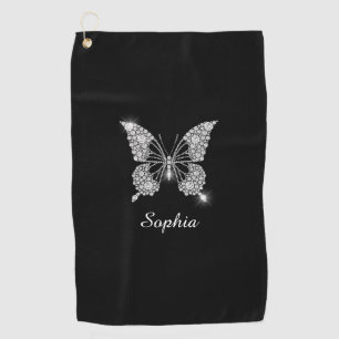 Serviette De Golf White Diamond Butterfly, DIY Script Nom, Black