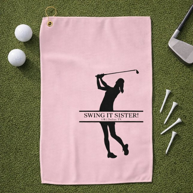 Serviette De Golf Womens Golf Silhouette Personalized Monogram City (Personalize with Initials, City and State.  Change the caption too, if you wish!)