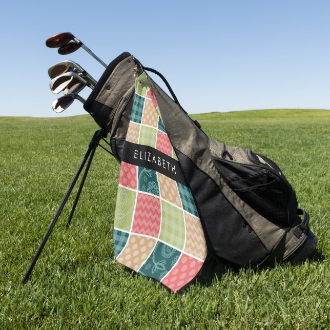 Serviette De Golf Zigzag, Chevron, En vichy, Pois, Votre Nom (Vert)