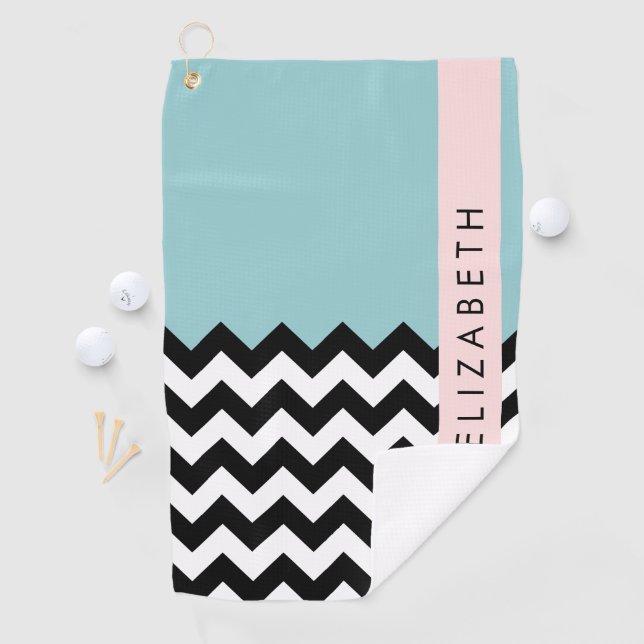Serviette De Golf Zigzag noir et blanc, Chevron, Bleu, Votre nom (En situation)