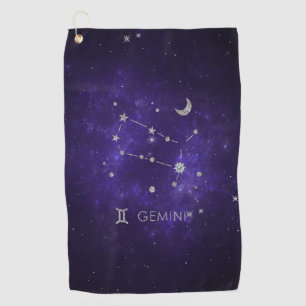 Serviette De Golf Zodiac Purple Gemini   Horoscope d'astrologie cosm