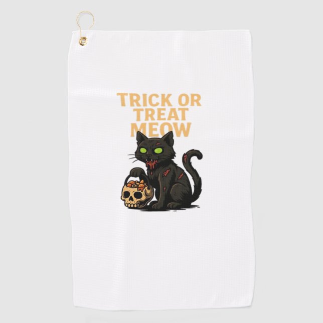 Serviette De Golf Zombie Chat - Tricoter ou traiter Meow Halloween D (Devant)