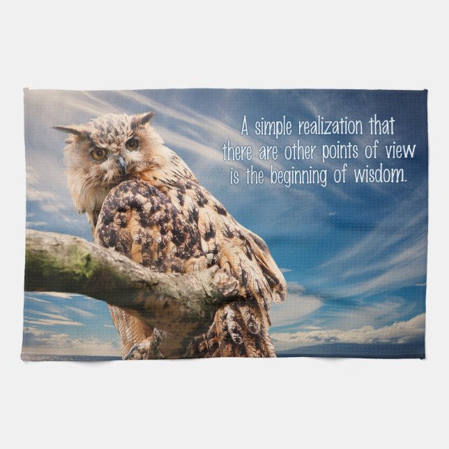 Serviette de main de hibou de citation de sagesse (Horizontal)