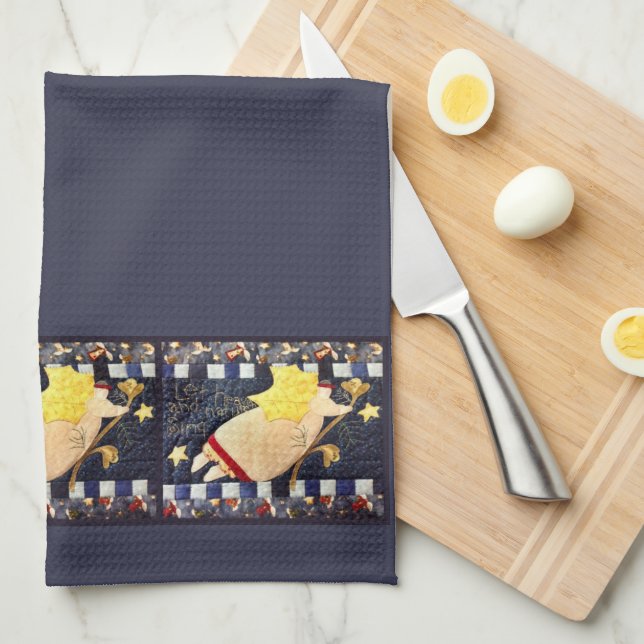 Serviette de main piquée d'ange de Noël (Quart Plié)