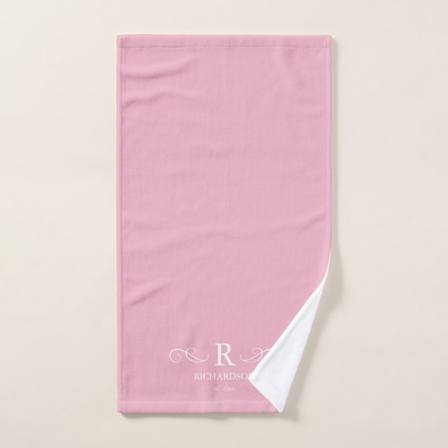 Serviette de monogramme rose rustique (Serviette à main)