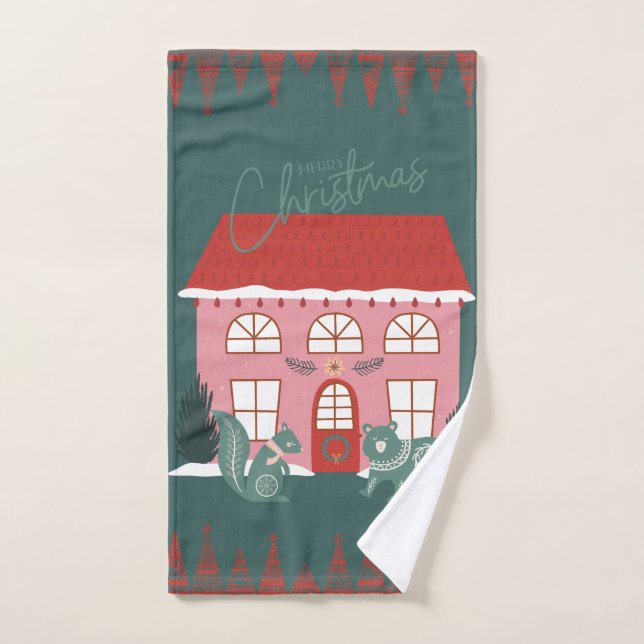 Serviette de Noël, Motif scandinave, Animaux (Serviette à main)