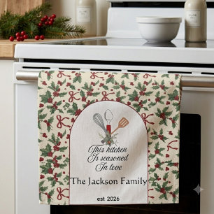 Serviette de Noël personnalisée aux baies de houx