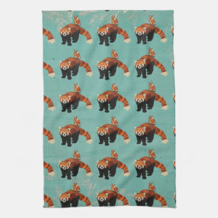 Serviette de panda rouge et de hibou