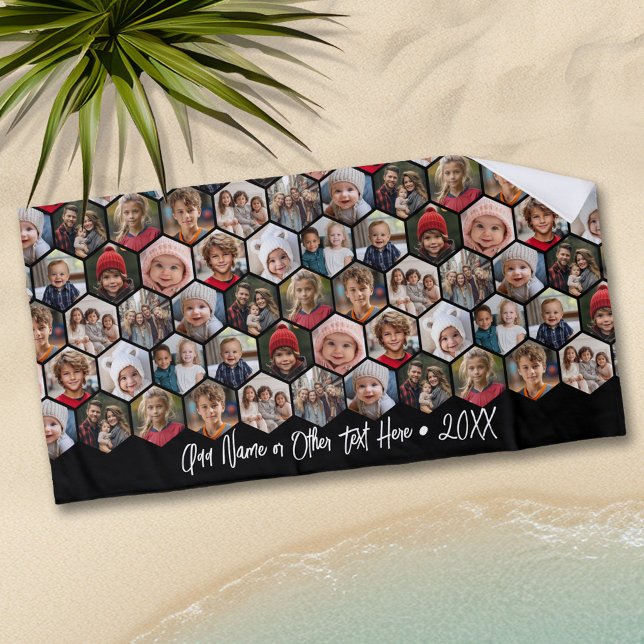 Serviette De Plage 12 Photo Collage - Hexagon funky - Motif aléatoire (Personalized Beach Towel - Add Photos and Text)