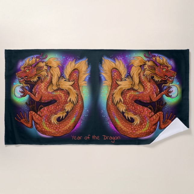 Serviette De Plage 2024 Année du dragon Zodiac chinois (Devant)