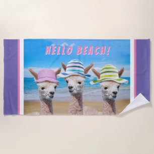 Serviette De Plage 3 Mignons Alpacas En Casquette Soleil, Personnalis