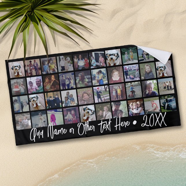 Serviette De Plage 40 Collage de photos - 4 lignes 10 colonnes - Nom  (Personalized beach towel with photos and text)