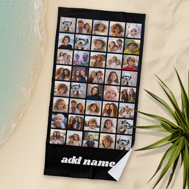 Serviette De Plage 40 Collage de photos - 4 lignes 10 colonnes - Nom  (Personalized Beach Towel with Photos and Text)