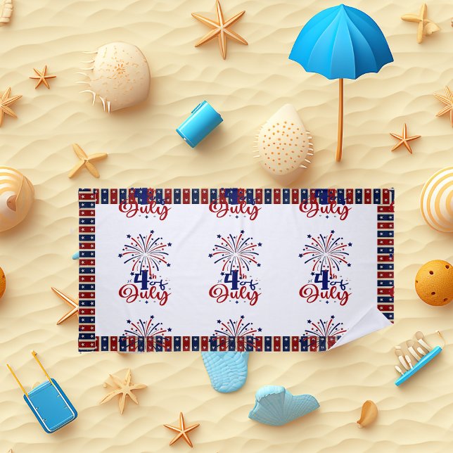 Serviette De Plage 4 juillet Firecracker Vibes patriotiques Star Stri (4th Of July Firecrackers Patriotic Vibes Beach Towel)