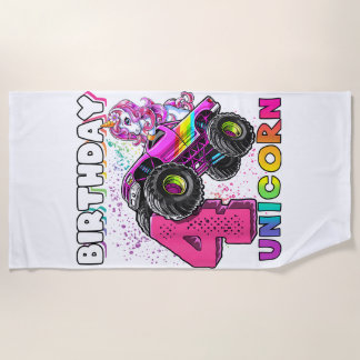 Serviette De Plage 4th Birthday Unicorn Monster Truck Birthday Party 