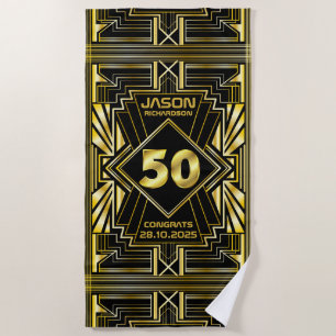 Serviette De Plage 50e anniversaire Art Déco Gold Black Great Gatsby