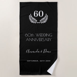 Serviette De Plage 60e anniversaire mariage couronne blanche noire