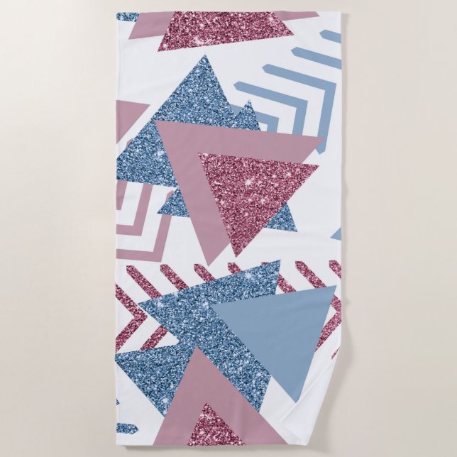 Serviette De Plage 80s Abstrait lunaire | Dusty Mauve rose et bleu (Devant)