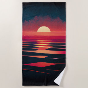 Serviette De Plage 80s Synthwave Red Sea and Vintage Sunset
