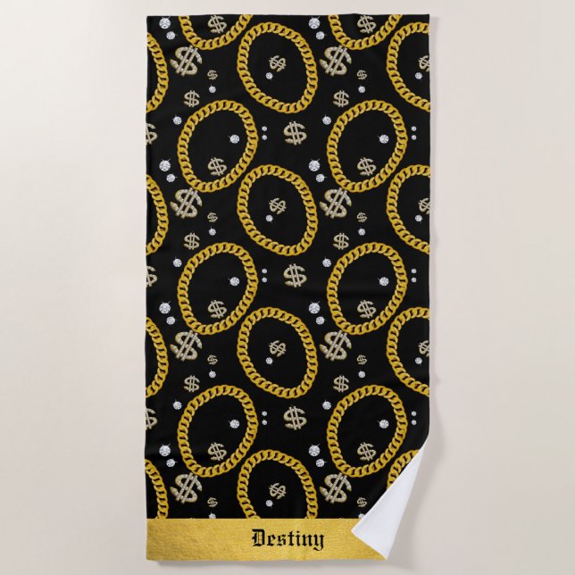 Serviette De Plage  90's Hip Hop Rap Music Gold Cuban Link Chain (Devant)