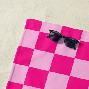 Serviette De Plage à damiers carré léger rose chaud rétro géométrique