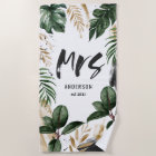 Serviette de plage à feuilles tropicales et typogr