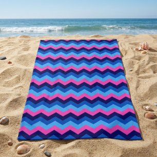 Serviette de plage à motif chevron bleu rose Cool