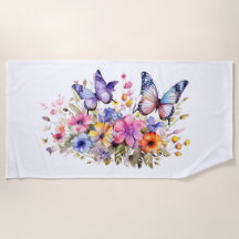 Serviette de plage à motif de fleur de papillon