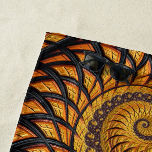 Serviette De Plage Abstrait Black Gold Spiral Fractal