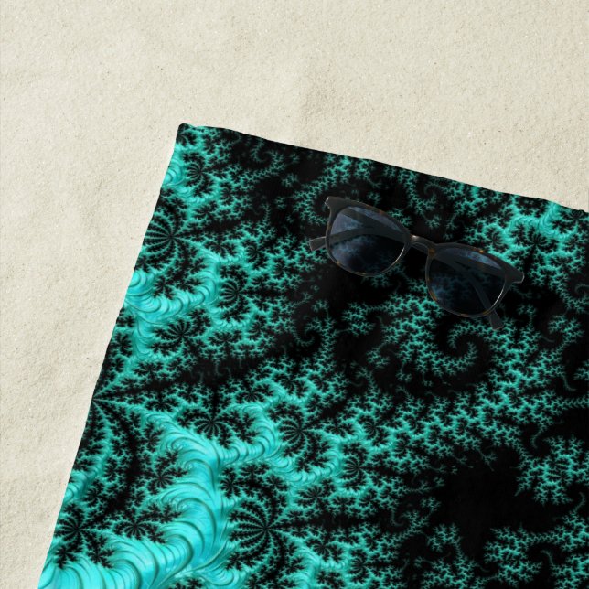 Serviette De Plage Abstrait Black Green Fractal Art (En situation)