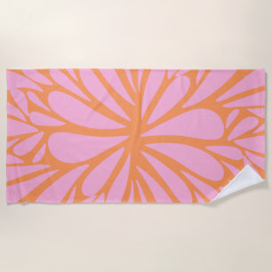 Serviette De Plage Abstrait floral éclat motif pastel orange & rose