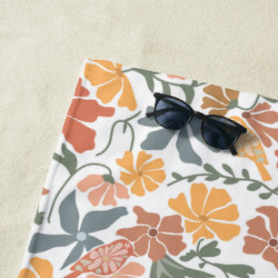 Serviette De Plage Abstrait Floral & Oiseaux Mi-siècle Motif moderne