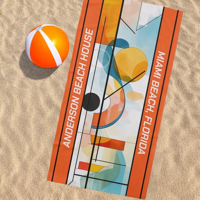 Serviette De Plage Abstrait géométrique orange personnalisé (Créateur téléchargé)