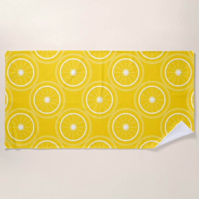 Serviette De Plage Abstrait jaune clair rétro citron motif (Devant)