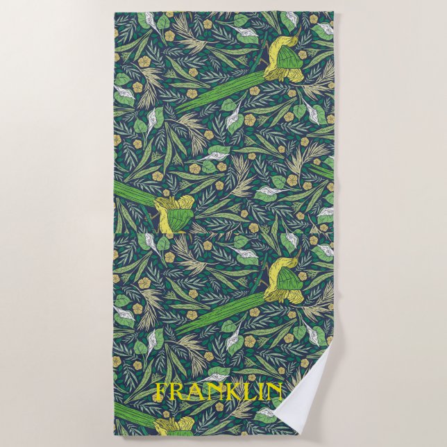 Serviette De Plage Abstrait nommé Greens et Motif de fleurs (Devant)
