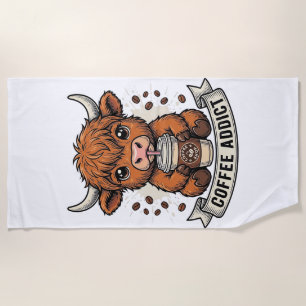 Serviette De Plage Accro au café Vache des Highlands Mignonne Gravure