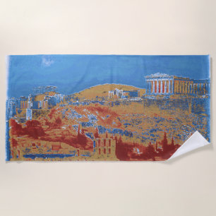 Serviette De Plage Acropolis Athens Blue Beach Towne